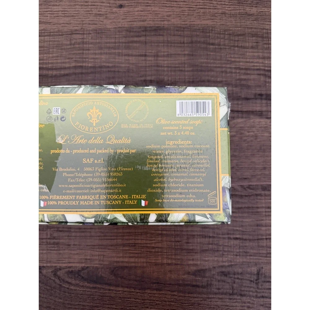 Saponificio Artigianale Fiorentino Olive Oil Scented Soap 3 Bar Set Italy NIB